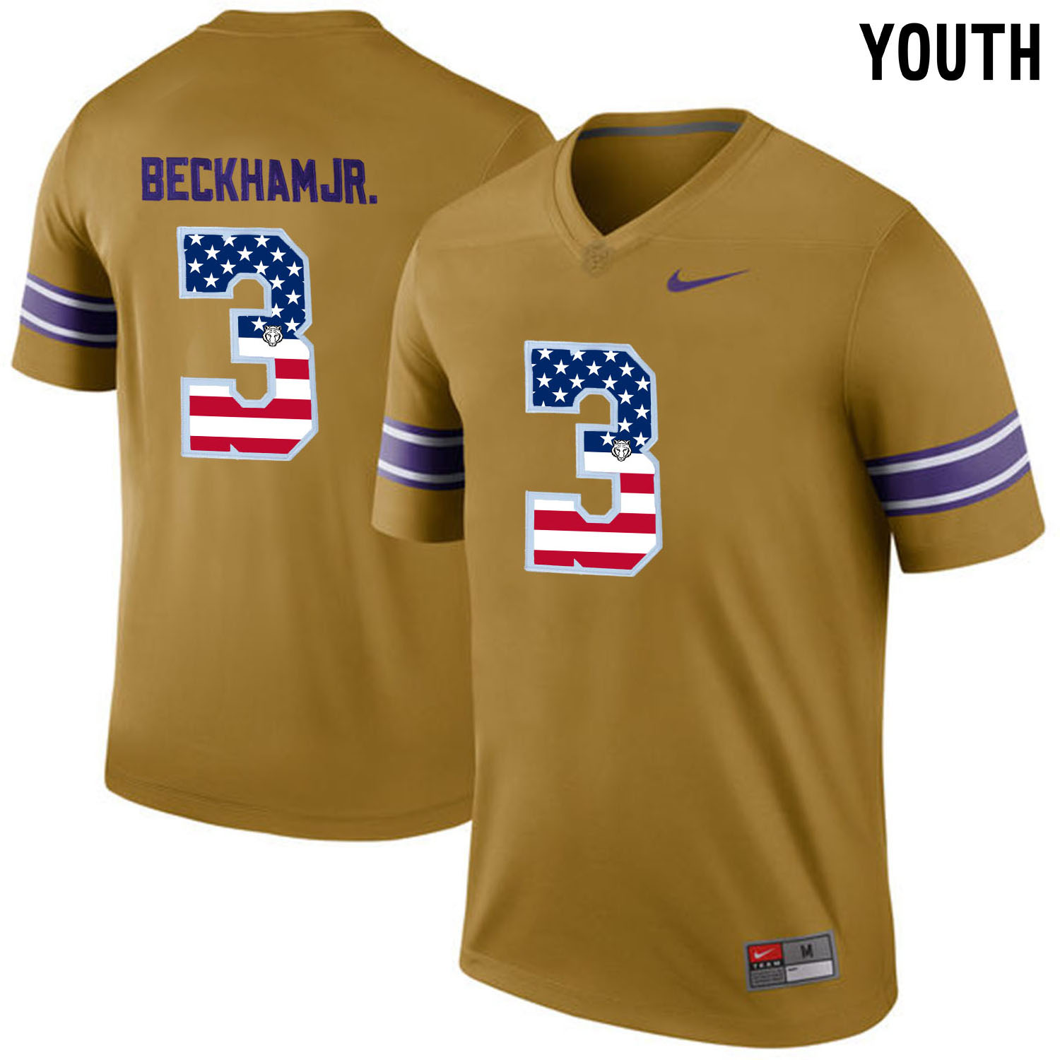 US Flag Fashion  Youth LSU Tigers Odell Beckham Jr. #3 College Football Limited Throwback Legand Jersey  Gridiron Gold